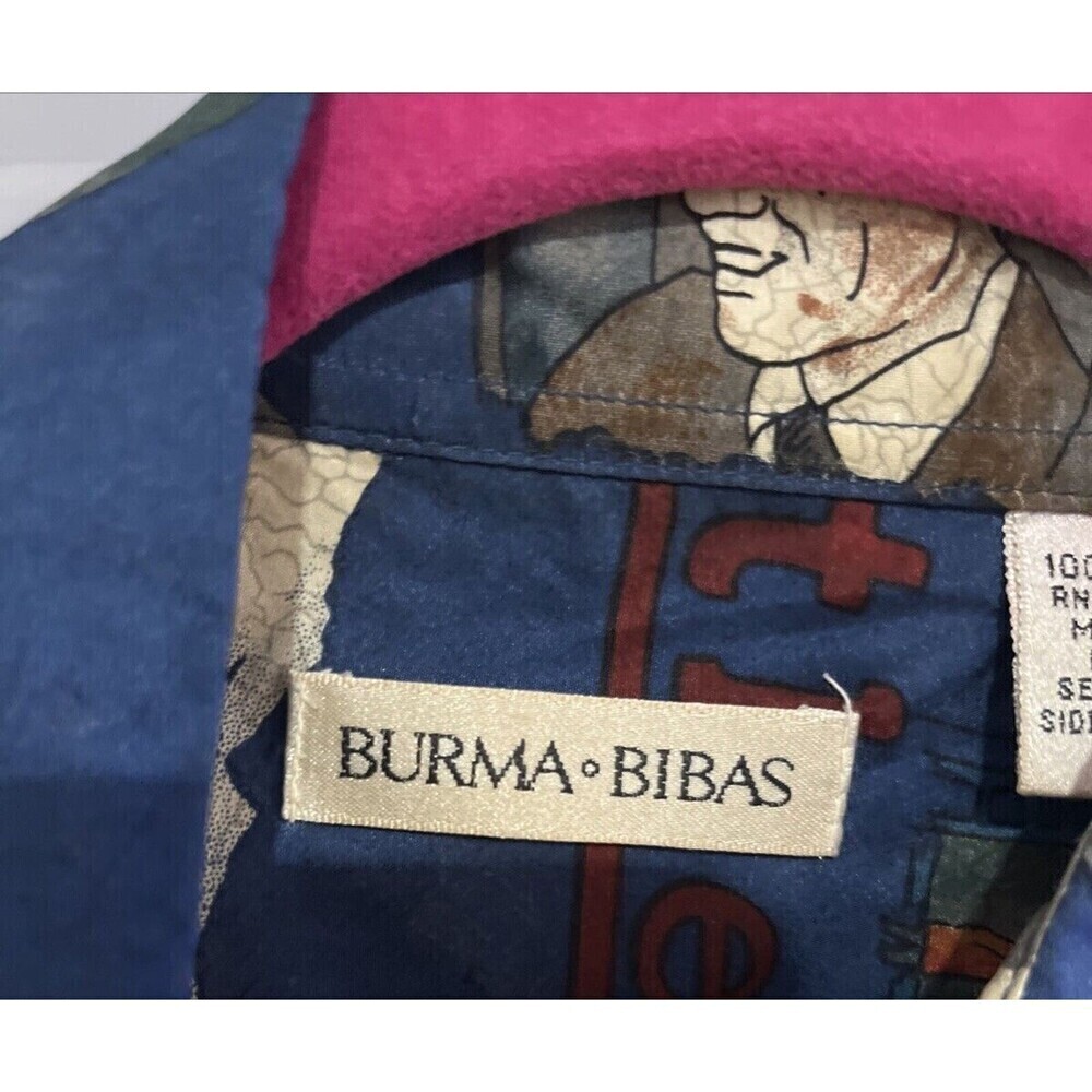 Burma Bibas Shirt Men's Train Station Camp Shirt 100% Silk Small 90's VTG - Picture 4 of 8